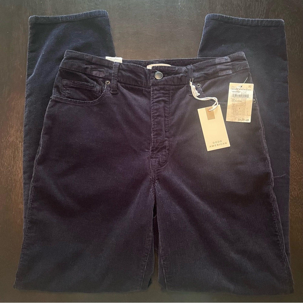 Good American Dark Navy Corduroy Pants
